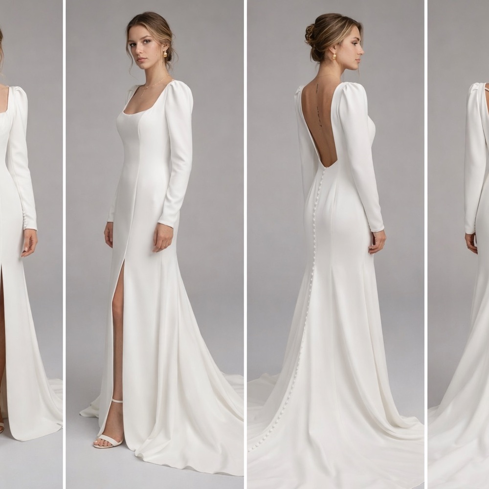 6. Elegant White Long Sleeve Bridal Gown with Back Scoop
